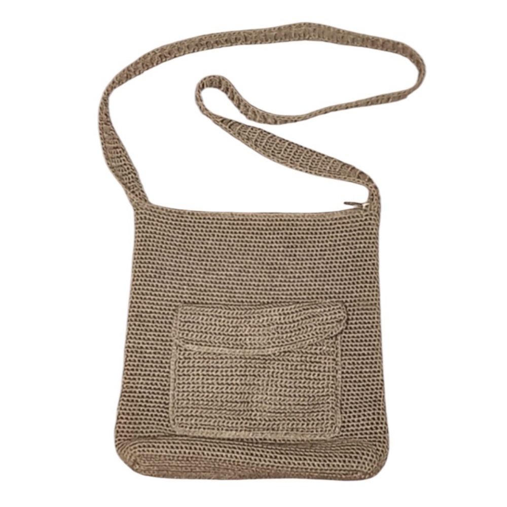 The SAK tan crocheted Y2K crossbody bag